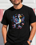 Duck in roller skates with American flags and stars.