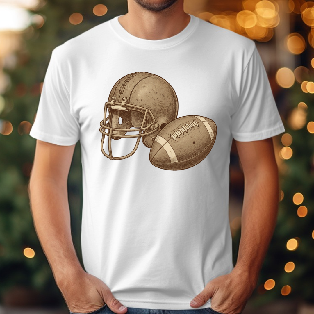Football Vintage Helmet and Ball Tee