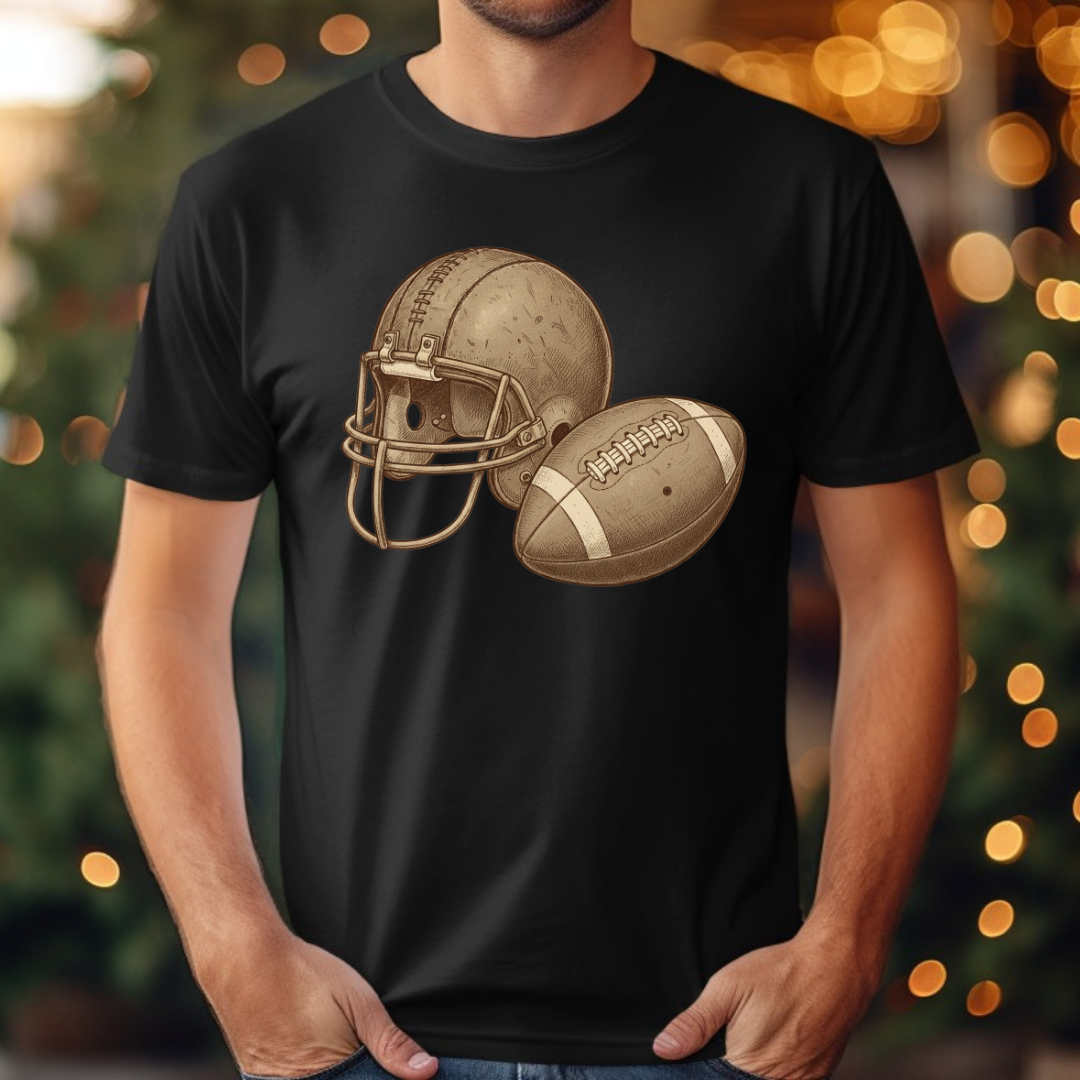 Football Vintage Helmet and Ball Tee