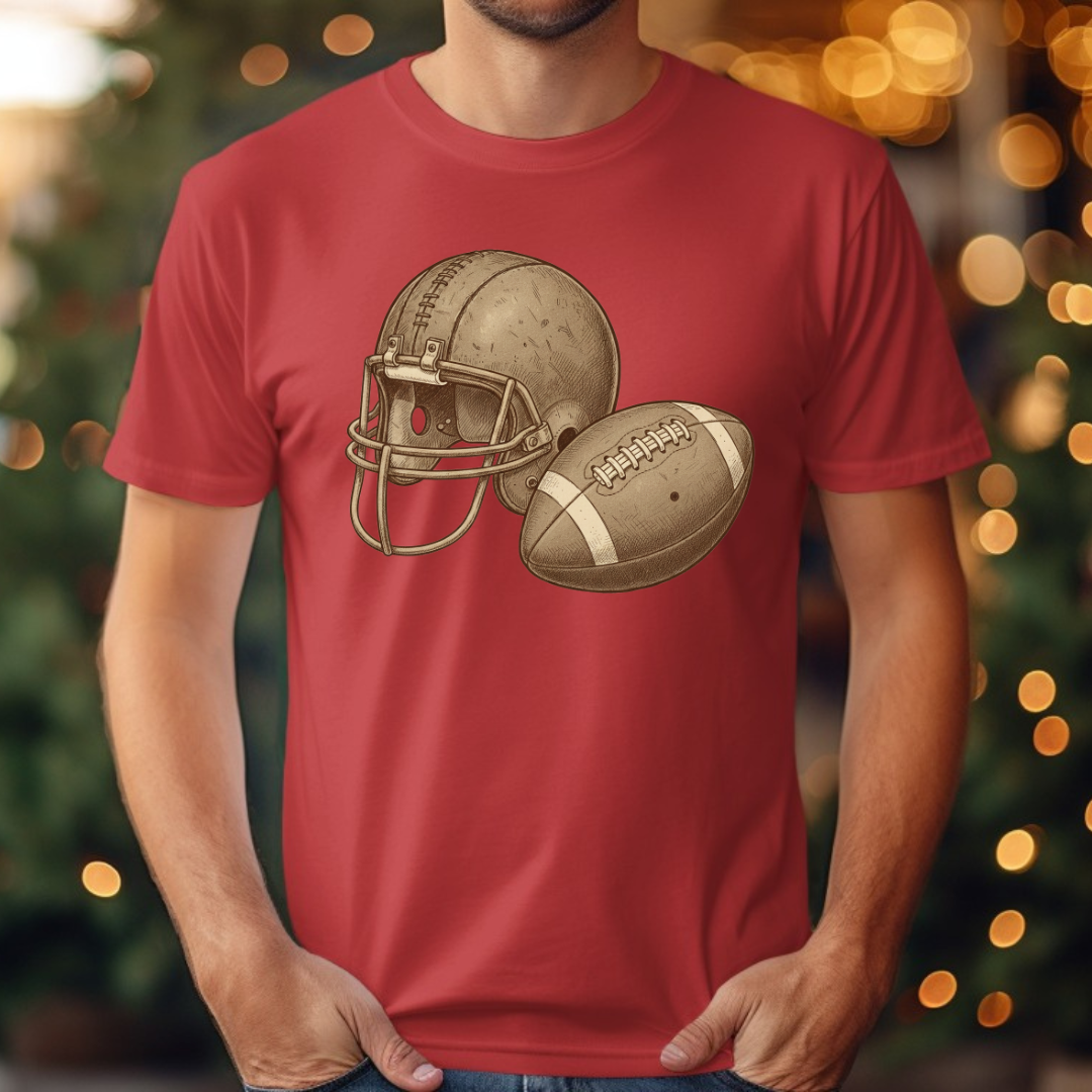 Football Vintage Helmet and Ball Tee
