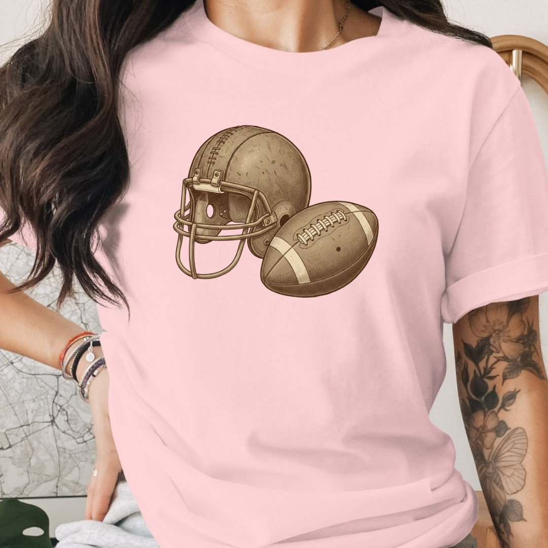 Football Vintage Helmet and Ball Tee