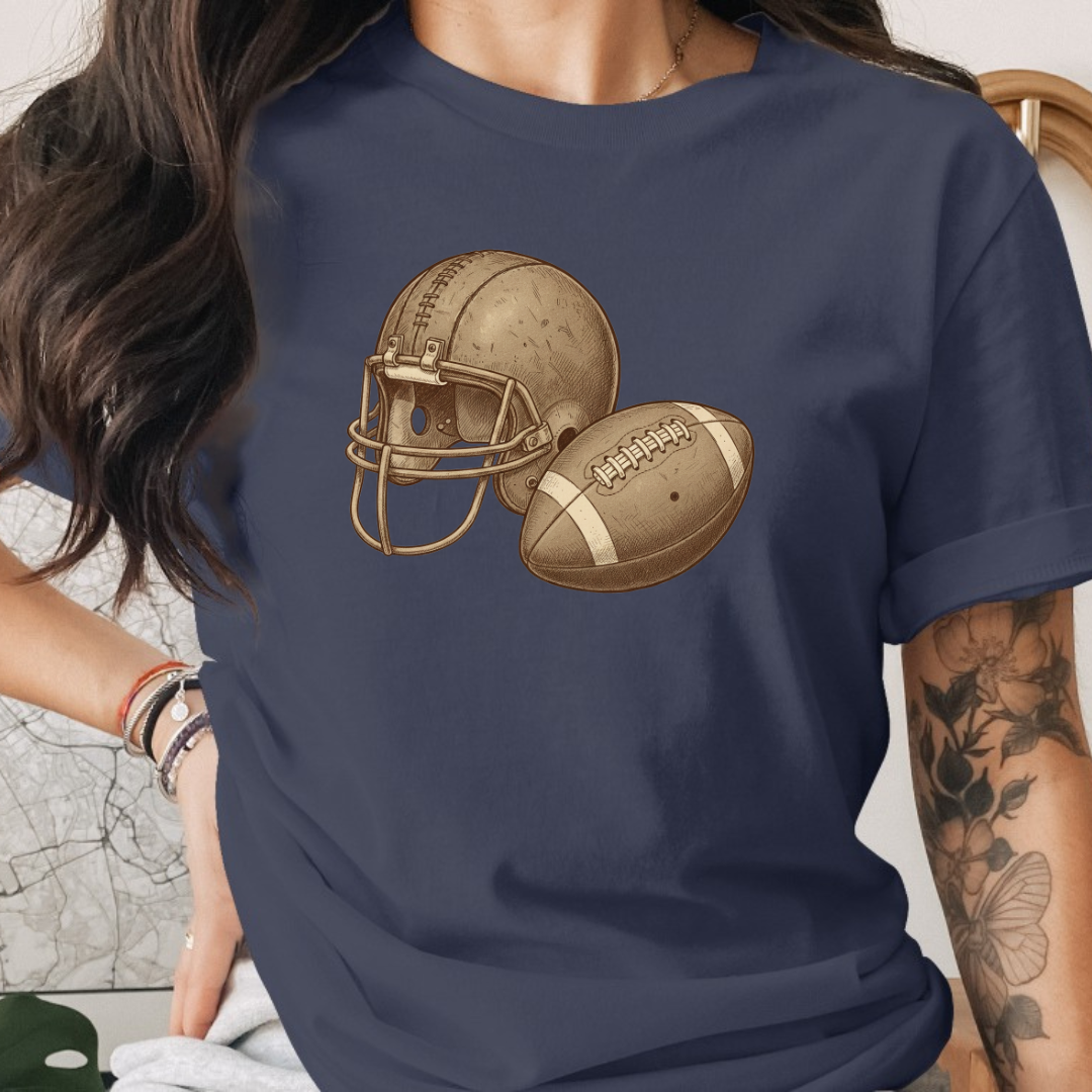 Football Vintage Helmet and Ball Tee
