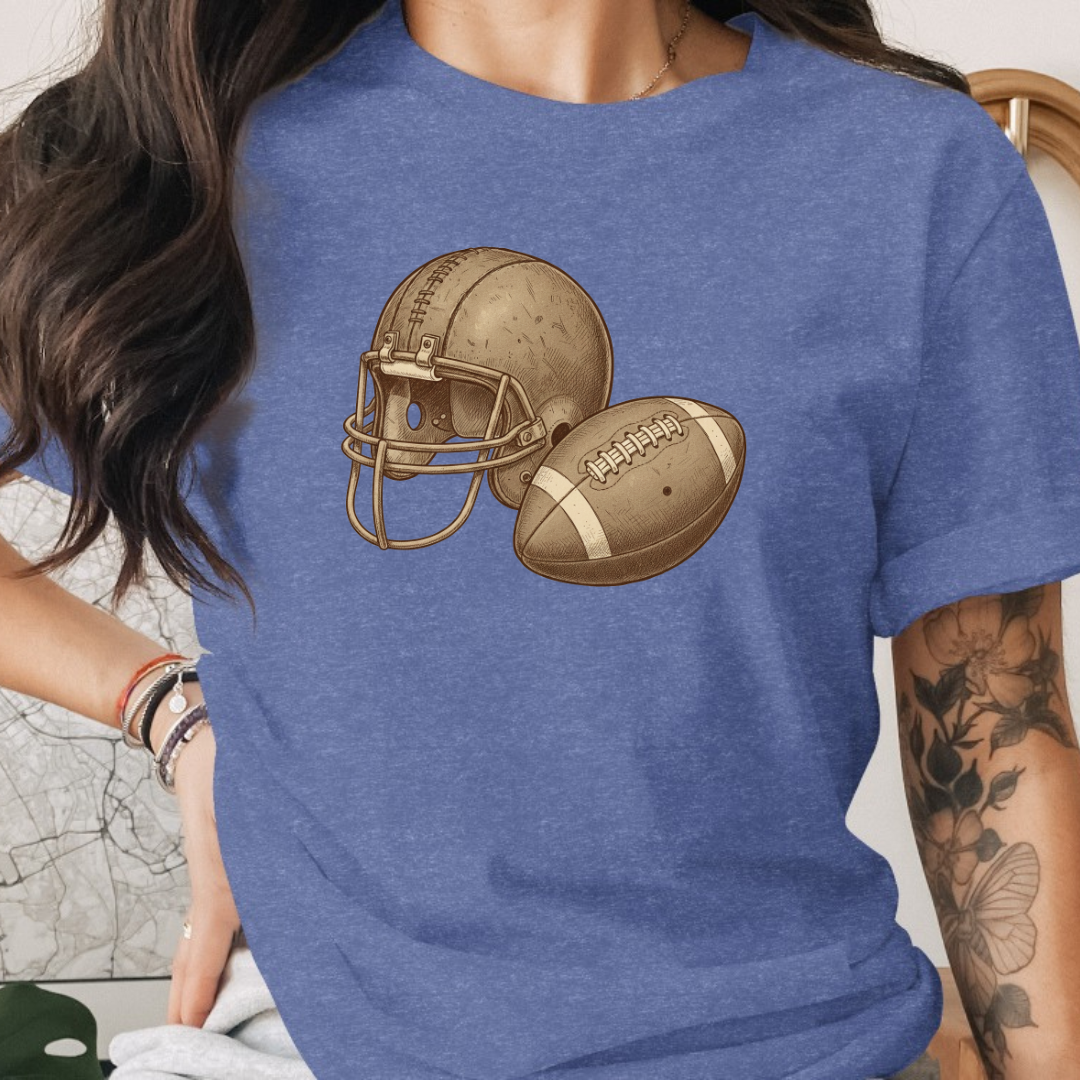 Football Vintage Helmet and Ball Tee