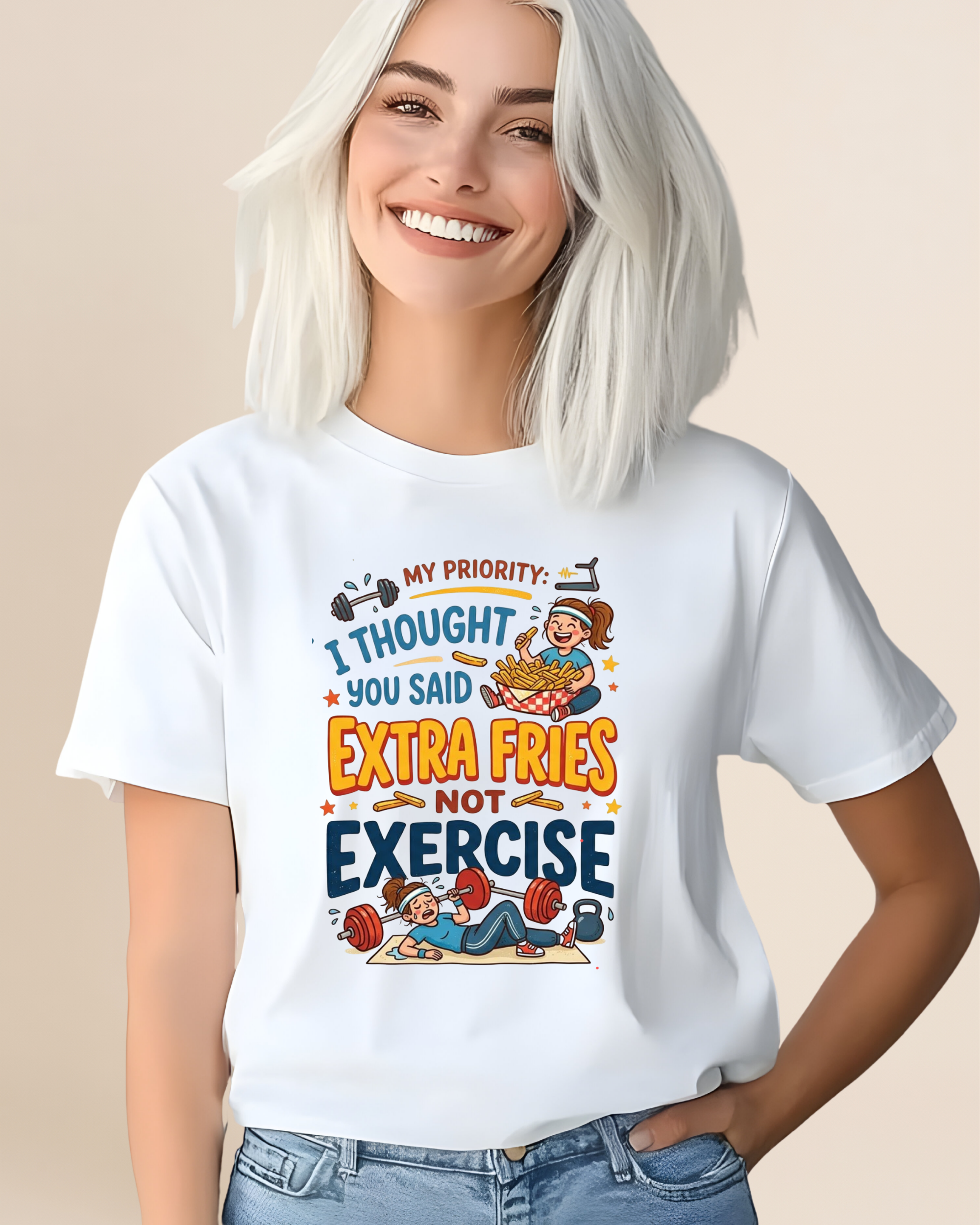 Exercise Not Extra Fries Adult Unisex Tee