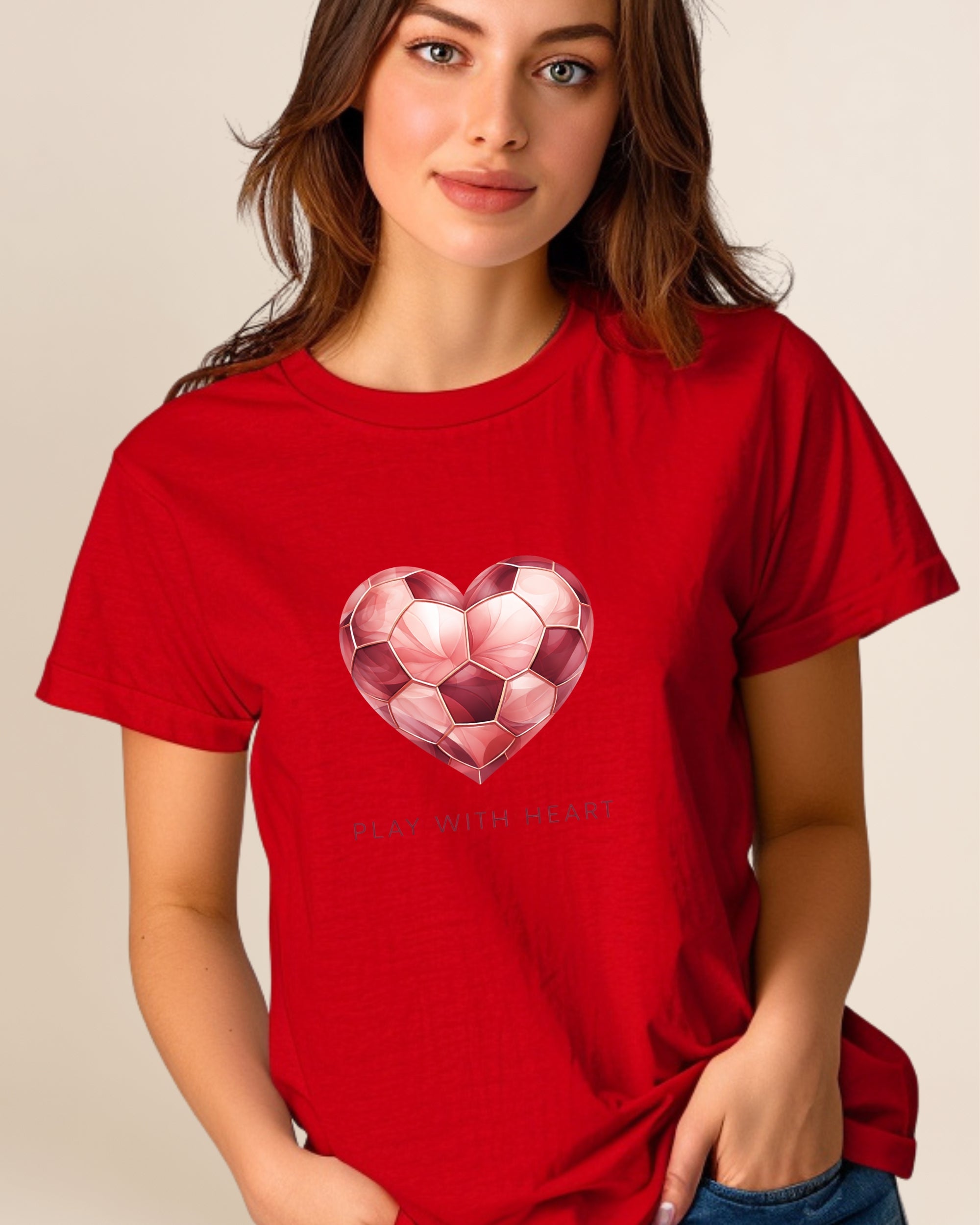 Red Heart Soccer Girl Adult Unisex Tee