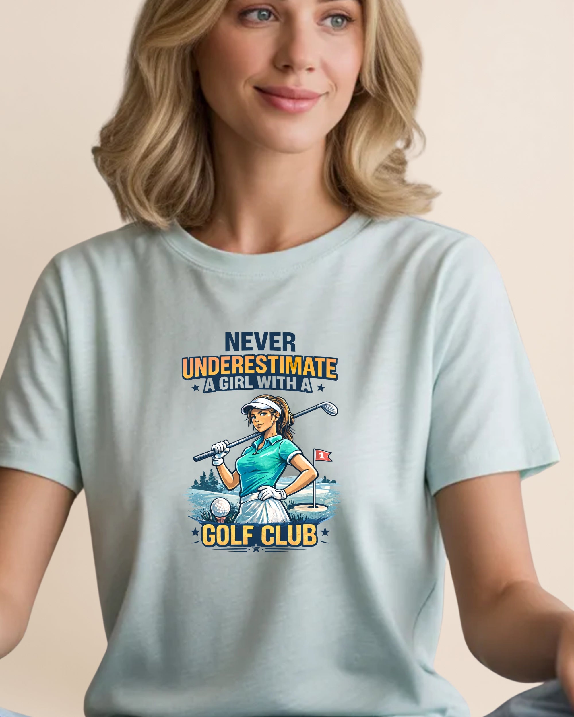 Design Golf Never Underestimate a Girl with Golf 2 Adult Unisex Tee