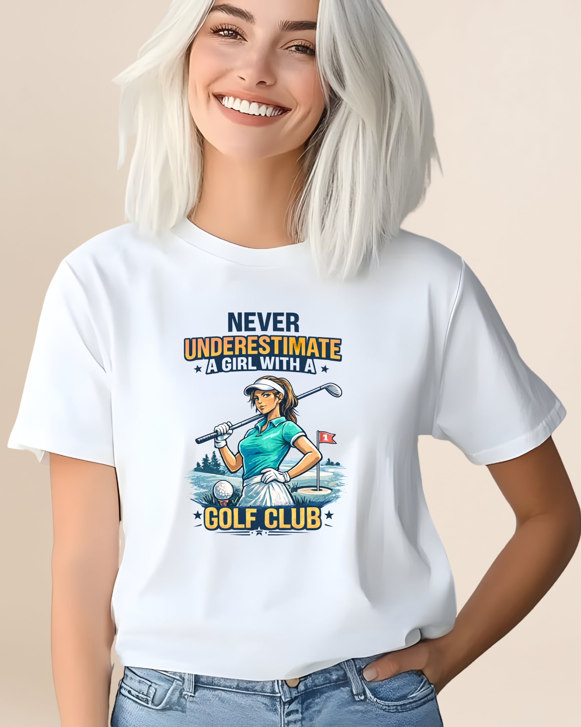 Design Golf Never Underestimate a Girl with Golf 2 Adult Unisex Tee