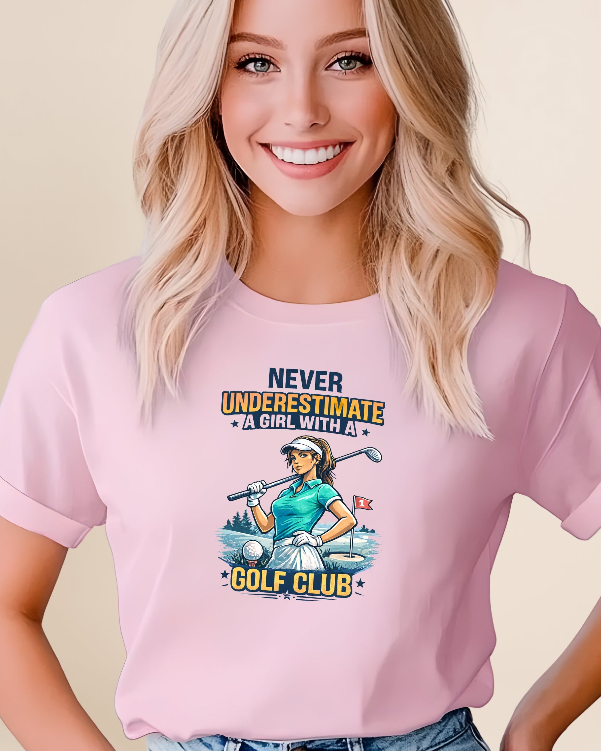 Design Golf Never Underestimate a Girl with Golf 2 Adult Unisex Tee