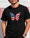 Black t-shirt with an American flag butterfly graphic on the chest.