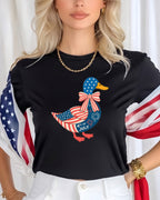 Black t-shirt with patriotic duck and "4th of July" text.