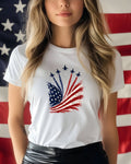White t-shirt with distressed American flag and jets graphic.
